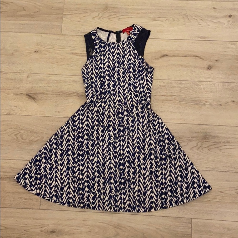 Blue and white A-line dress